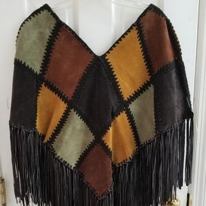 Suede Poncho with Fringe